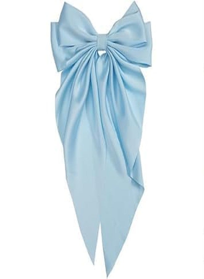 Mozff Bowknot Barrette, Jumbo Silky Satin Bow Hair Clip with Long Tails for Women and Girls, Large French Metal Hair Slide Clips and Hair Accessories (Light Blue) - Image 1